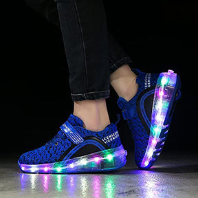 Kids LED Roller Skate Shoes with Single Wheel Sport Sneaker-Blue
