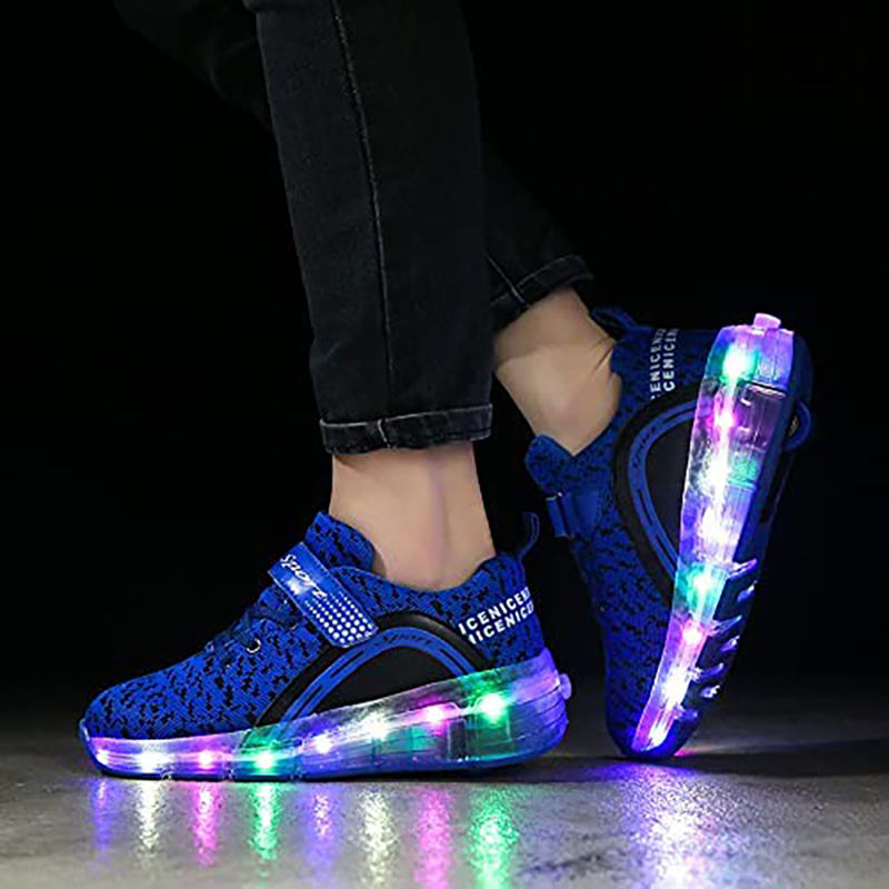 Kids LED Roller Skate Shoes with Single Wheel Sport Sneaker-Blue