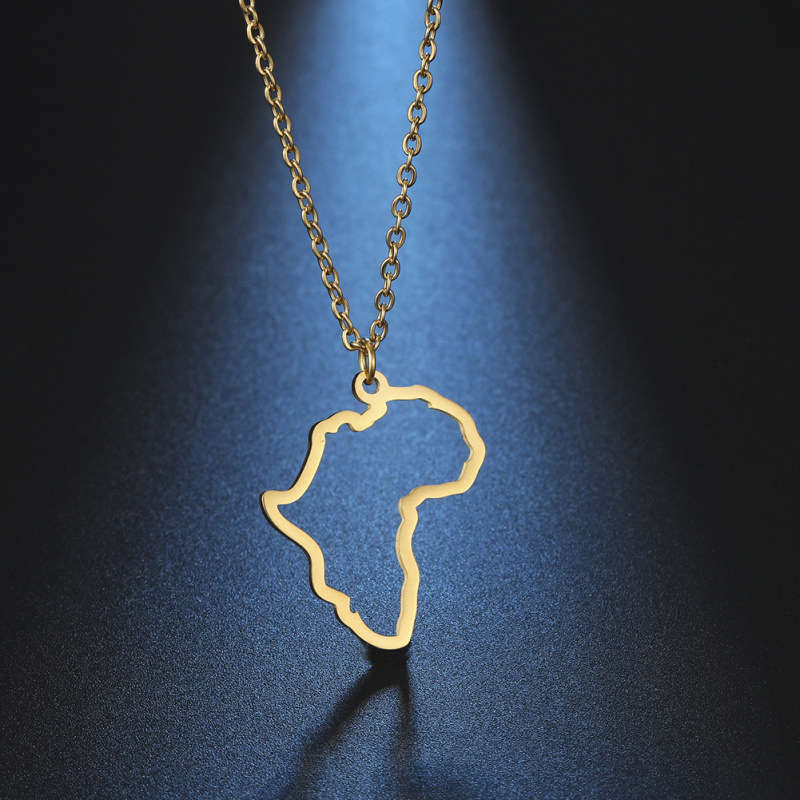 Minimalist Africa Map Pendant Necklace for Women-Gold