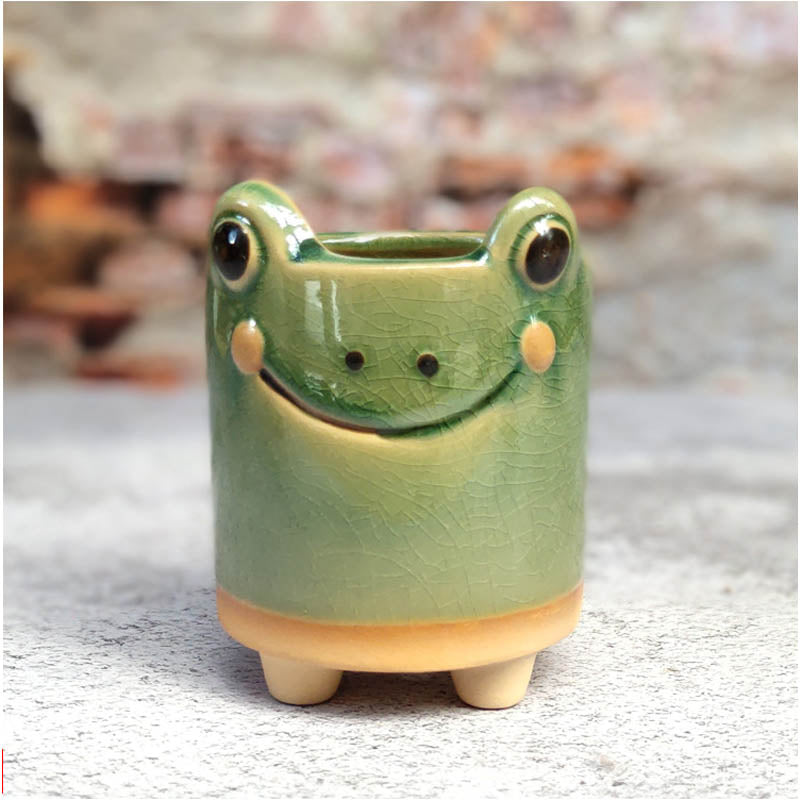 Ceramic Decor Succulent Flower Pot for Office Home School Decorated-Frog