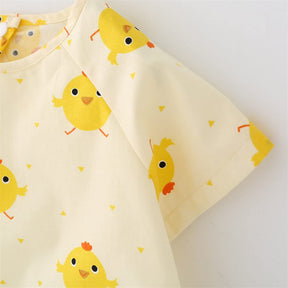 Toddler Short Sleeved Smock Cartoon Waterproof Apron for Feeding Painting-Chick