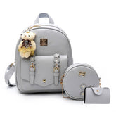 Mini Leather Backpack Purse 3-Pieces Fashion Flower Zipper Daypacks for Girls and Women-Grey