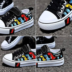 Toddler-Unisex Canvas Sneakers Cartoon Dinasour Slip on Shoes-Black