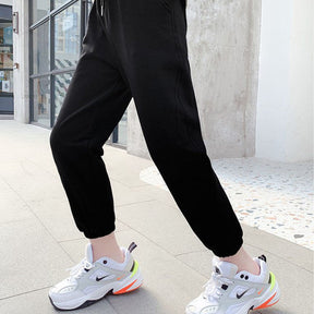 Girls Joggers Long Pants Pockets Outdoor Casual Trousers with Drawstring Splicing-Black
