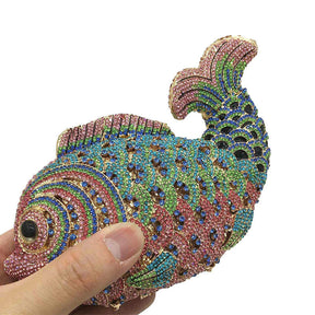 Mini Women Fish Evening Bags Crystal Clutch Purse Rhinestone Handbags with Chain-16A