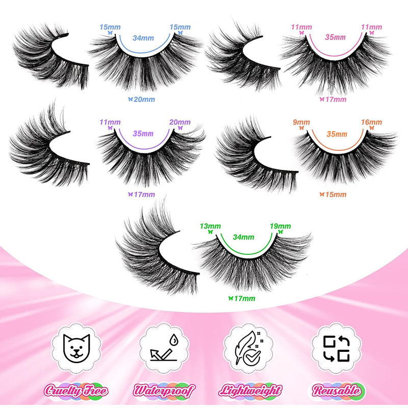 20 Pairs False Eyelashes Faux Mink Lashes Natural Look 5 Styles Mixed