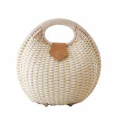 Women Shell Shape Straw Bag Woven Beach Handbags-White