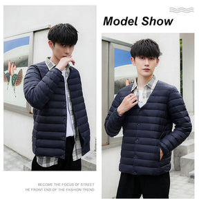 Mens Down Jacket Packable Lightweight Two Wear Waterproof Coat-NavyBlue