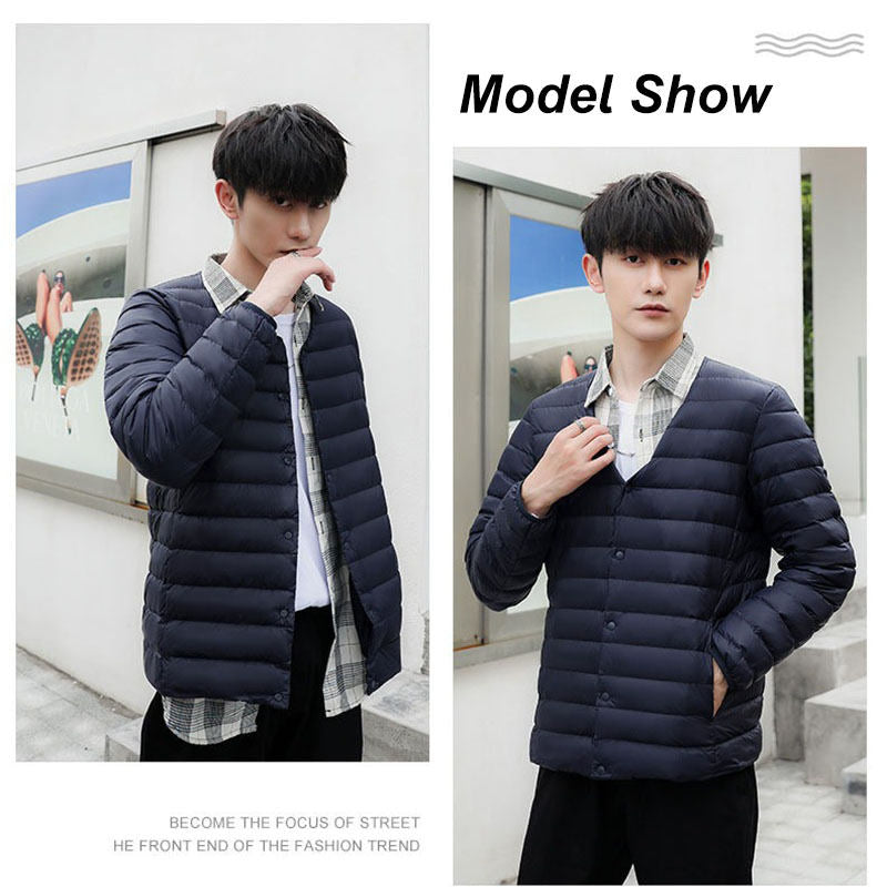 Mens Down Jacket Packable Lightweight Two Wear Waterproof Coat-NavyBlue