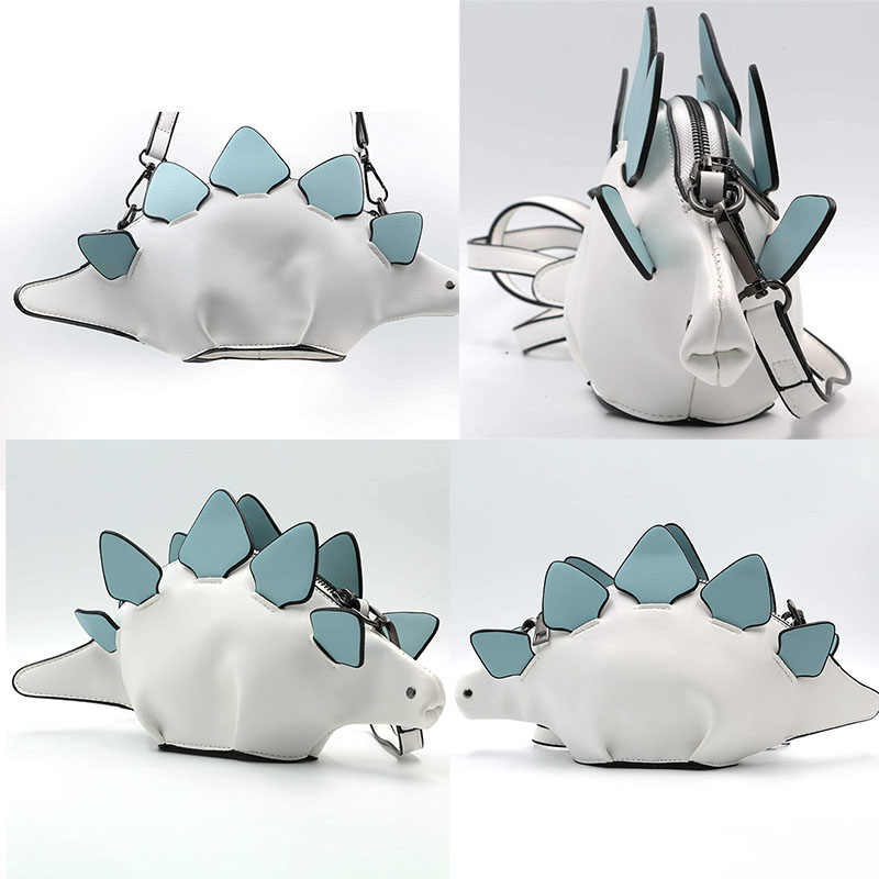 Dinosaur Shoulder Purses PU Stegosaurus CrossBody Bag for Girl Women-White