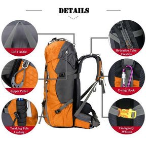 60L Waterproof Lightweight Hiking Backpack with Rain Cover for Climbing Camping-Gold