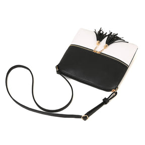 Lightweight Medium Crossbody Bag with Tassel-BlackWhite