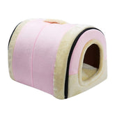 2 in 1 Foldable Cave House Shape Pet Sleeping Bed for Cats and Small Dogs-Pink