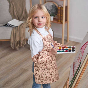 Kids Floral Stain Resistant Art Painting Apron Set-Maroon Flower