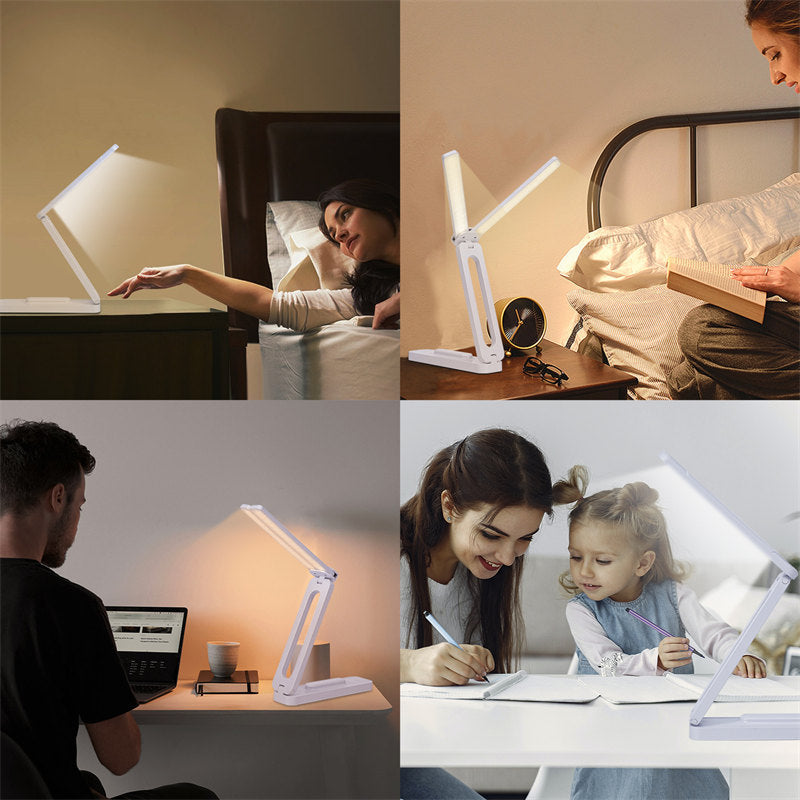 LED Desk Lamp, Foldable Double Head Table Lamp with USB-C Cable,Dimmable Touch Control 5 Lighting Modes for Travelling Work,Study