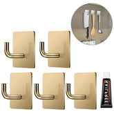 Stainless Steel Towel Coat Clothes Hooks Heavy Duty Viscose Holders for Kitchen Bathroom-Gold 5 Pack