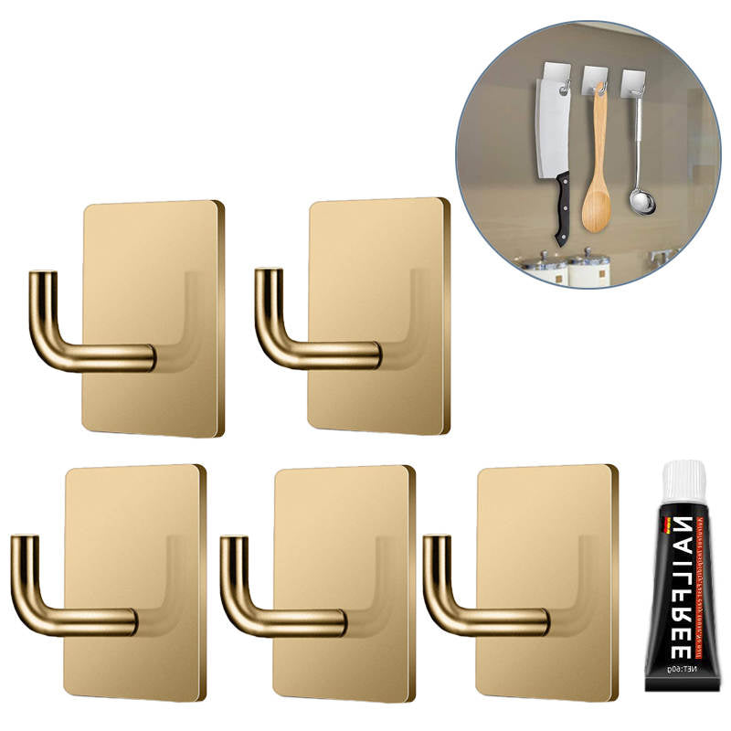 Stainless Steel Towel Coat Clothes Hooks Heavy Duty Viscose Holders for Kitchen Bathroom-Gold 5 Pack