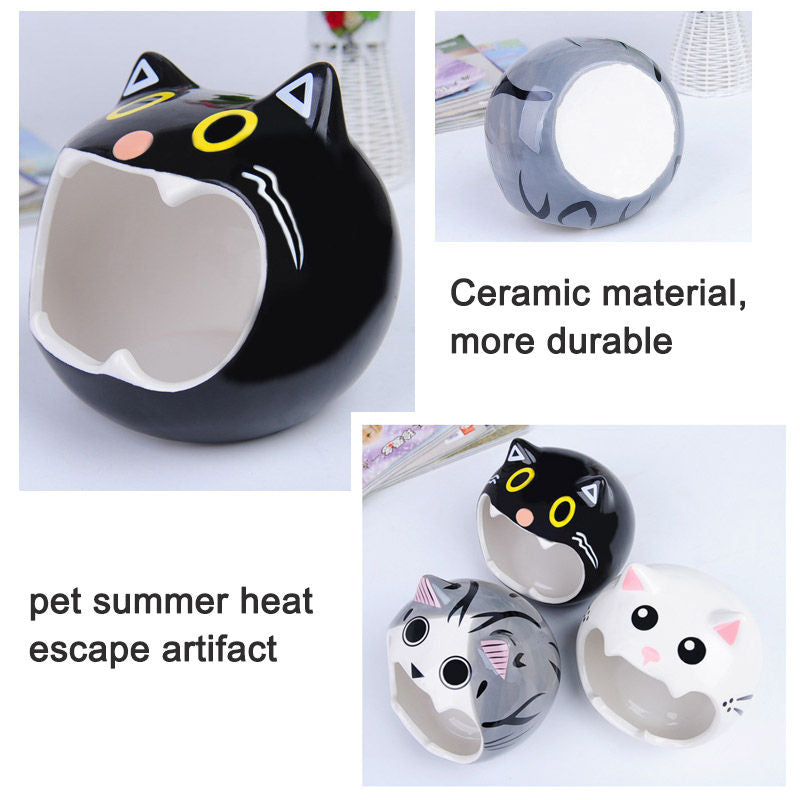 Small Animal Ceramic House Summer Cool Hideout-WhiteCat