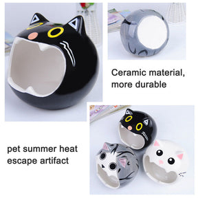 Small Animal Ceramic House Summer Cool Hideout-GreyCat
