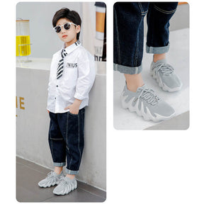 Kids Sneakers Knitted Breathable Cross Trainer Shoes-Grey