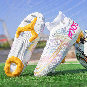 Hightop Soccer Boots Spikes Shoes Unisex Outdoor Indoor Sneaker-1White