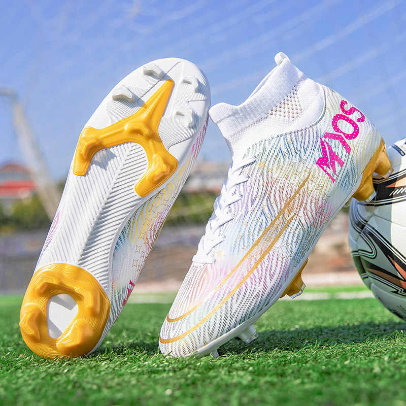 Hightop Soccer Boots Spikes Shoes Unisex Outdoor Indoor Sneaker-1White