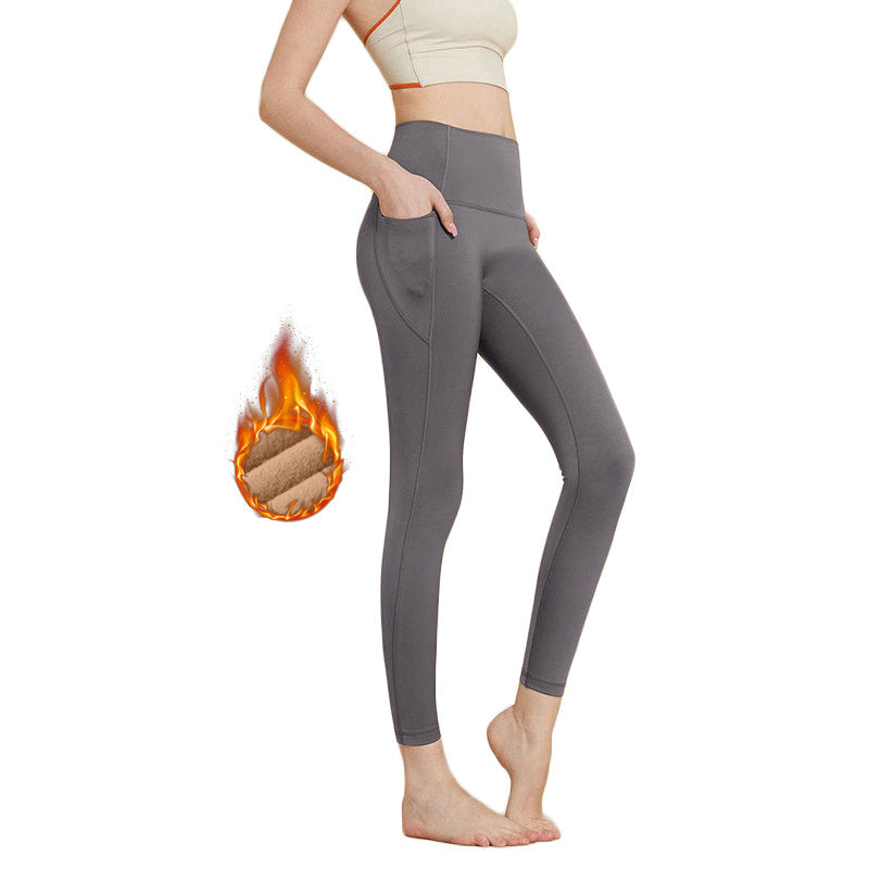 Womens Legging with Pockets High Waisted Fleece Lined Workout Pants-Grey