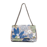 Women Fashion Crossbody Embroidery Shoulder Bag with Chain for Vacation-Light Blue