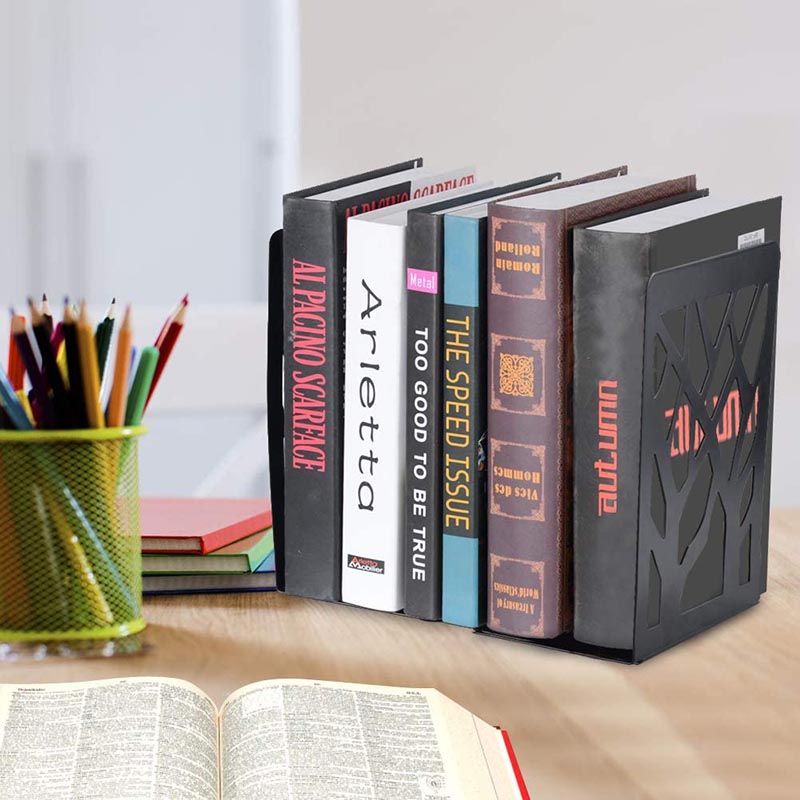 1 Pair Metal Bookends Decorative Bookends for Heavy Books Book Shelf Holder Home Decorative -Black