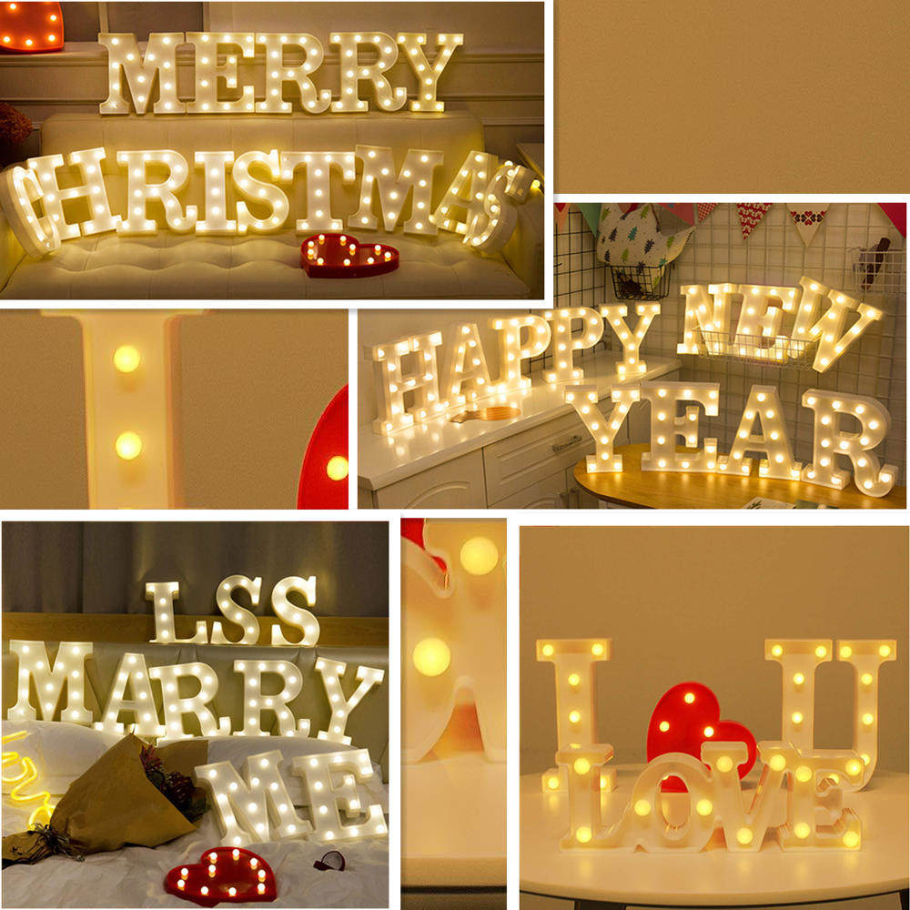 Decorative Led Light Up Number Letters White Plastic Marquee Number Lights Sign Party Wedding Decor Battery Operated (D)