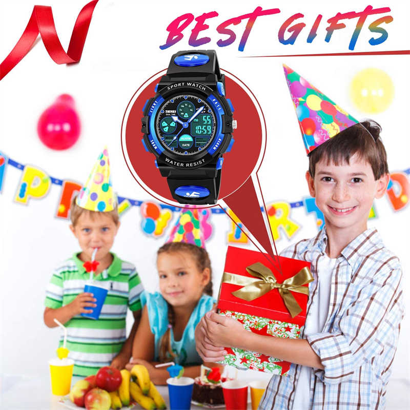 LED Multi Function Sports Waterproof Watch for Kids-Blue