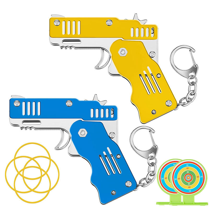 2Pcs Mini Toy Gun Foldable Rubber Band Launcher for Boy Girl-Yellow/Blue