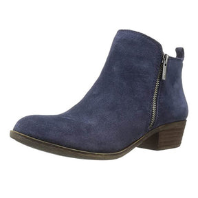 Womens Boots Low Heel Bootie Side Zipper-Blue