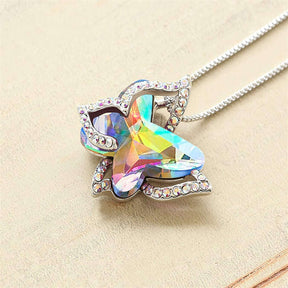 Butterfly Birthstone Crystal Pendant Necklace Gifts for Women Girls-Colorful