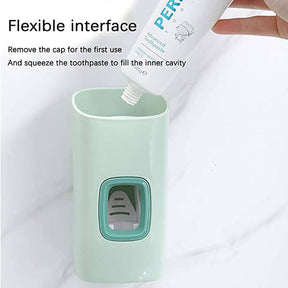 2Pcs Toothpaste Dispenser and Toothbrush Holder Set Wall Mounted Bathroom Accessories-Blue White