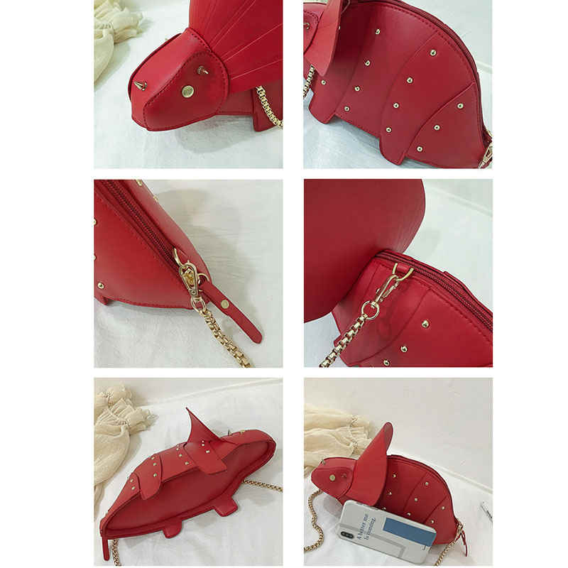 Dinosaur Shape Crossbody Shoulder Bag Women Pu Leather Rivet Chic Clutch-Red