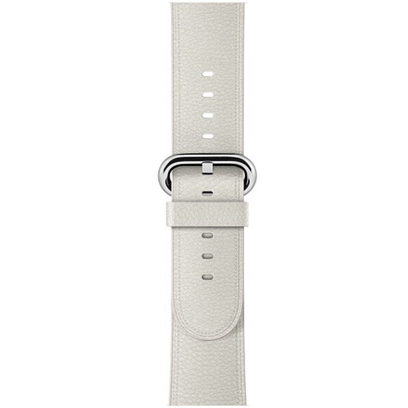 Litchi Pattern Leather Replacement Watch Band For iWatch Series SE/6/5/4/3/2/1-White