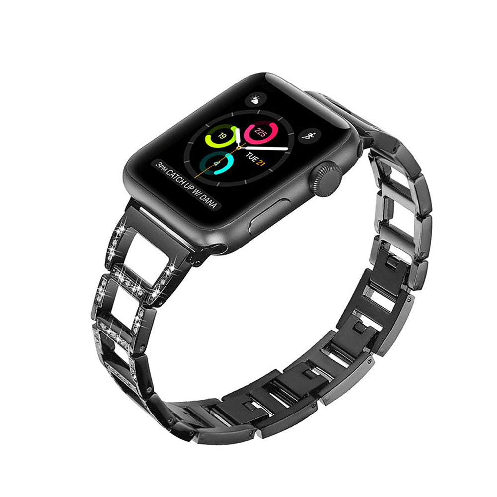 Stylish Diamond Metal Watch Band For Apple Watch SE/6/5/4/3/2/1(Black)
