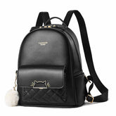 Mini Backpack for Women Cute Leather Small Bookbag with Cat Shaped Lock-Black