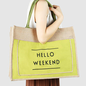 Women Simple Flax Tote Bag Big Capacity Shoulder Bag-Hello Weekend-Green