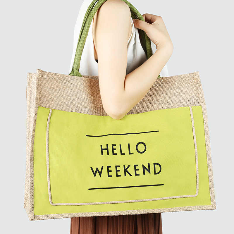 Women Simple Flax Tote Bag Big Capacity Shoulder Bag-Hello Weekend-Green
