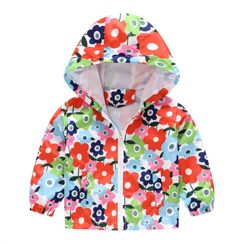 Toddler Boys Girls Cartoon Print Zip Jacket Hooded Trench Kids Casual Coats-32