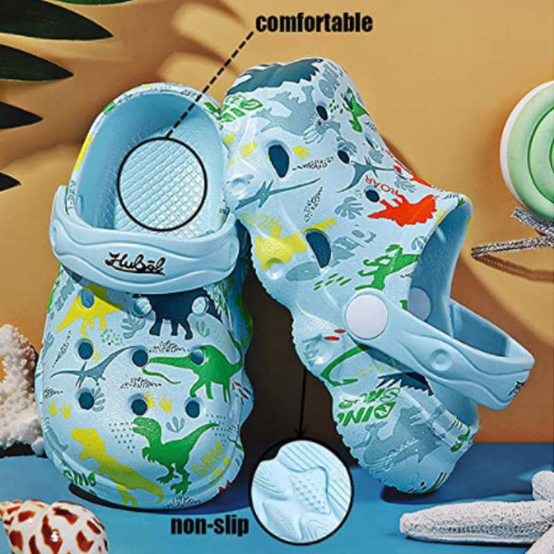 Kids Cute Cartoon Hole Shoes Little Dinosaur Beach Pool Slippers Boys and Girls-SkyBlue