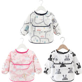 3 Pcs Long Sleeve Waterproof Bib with Crumb Catcher Pocket for 0-4 Years-2