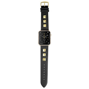Stylish Golden Rivets Leather Replacement Band for iWatch Series 6/5/4/3/2/1/SE-Black