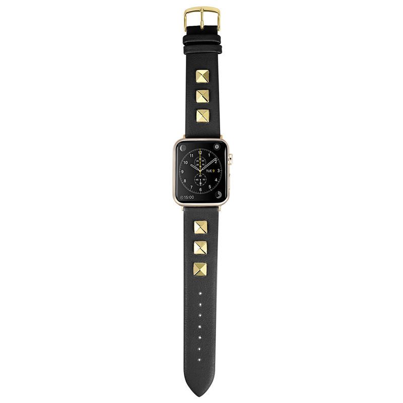Stylish Golden Rivets Leather Replacement Band for iWatch Series 6/5/4/3/2/1/SE-Black