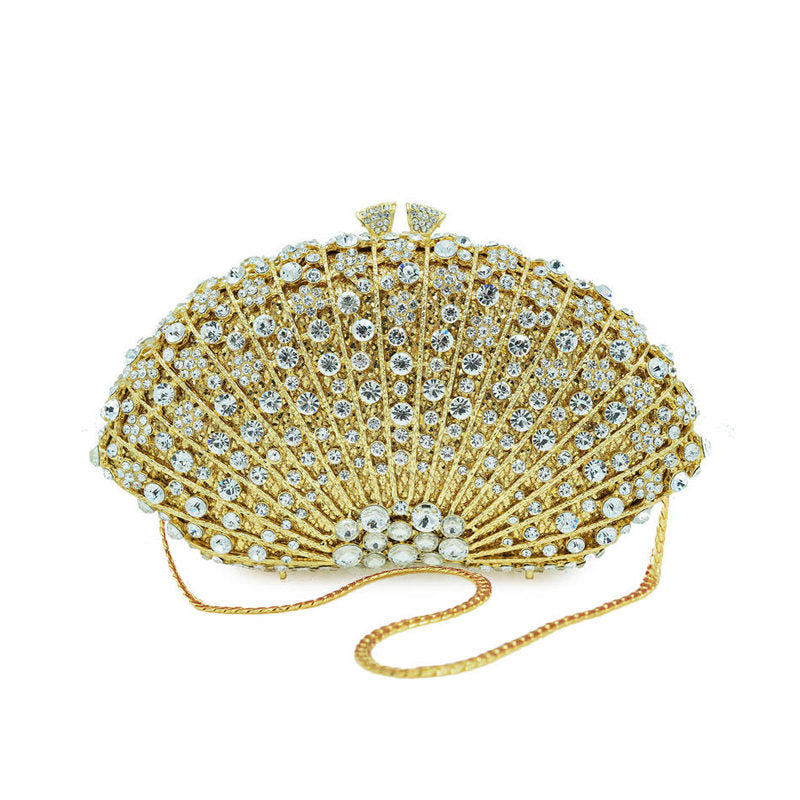 Luxury Rhinestone Evening Clutch Bag Sparkly Bride Wedding Party Purses-Gold