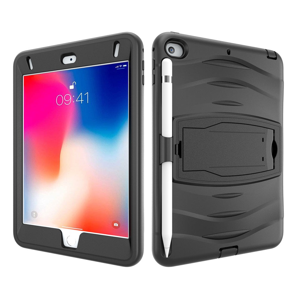 Shock Wave Design Kickstand Case Heavy Duty Rugged Anti-Fall Protection With Pencil Holder For 7.9inch iPad Mini 4/5-Black