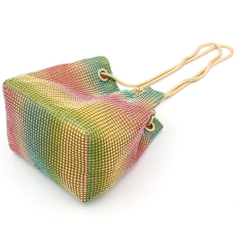 Womens Full Rhinestones Bucket Bag Evening Shinny Clutch Purse