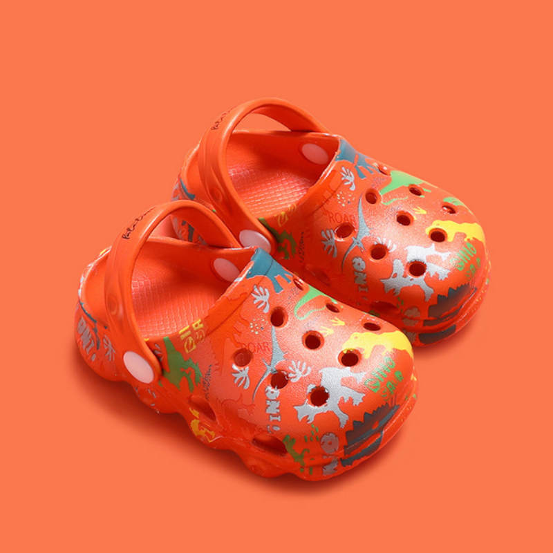 Kids Cute Cartoon Hole Shoes Little Dinosaur Beach Pool Slippers Boys and Girls-Orange